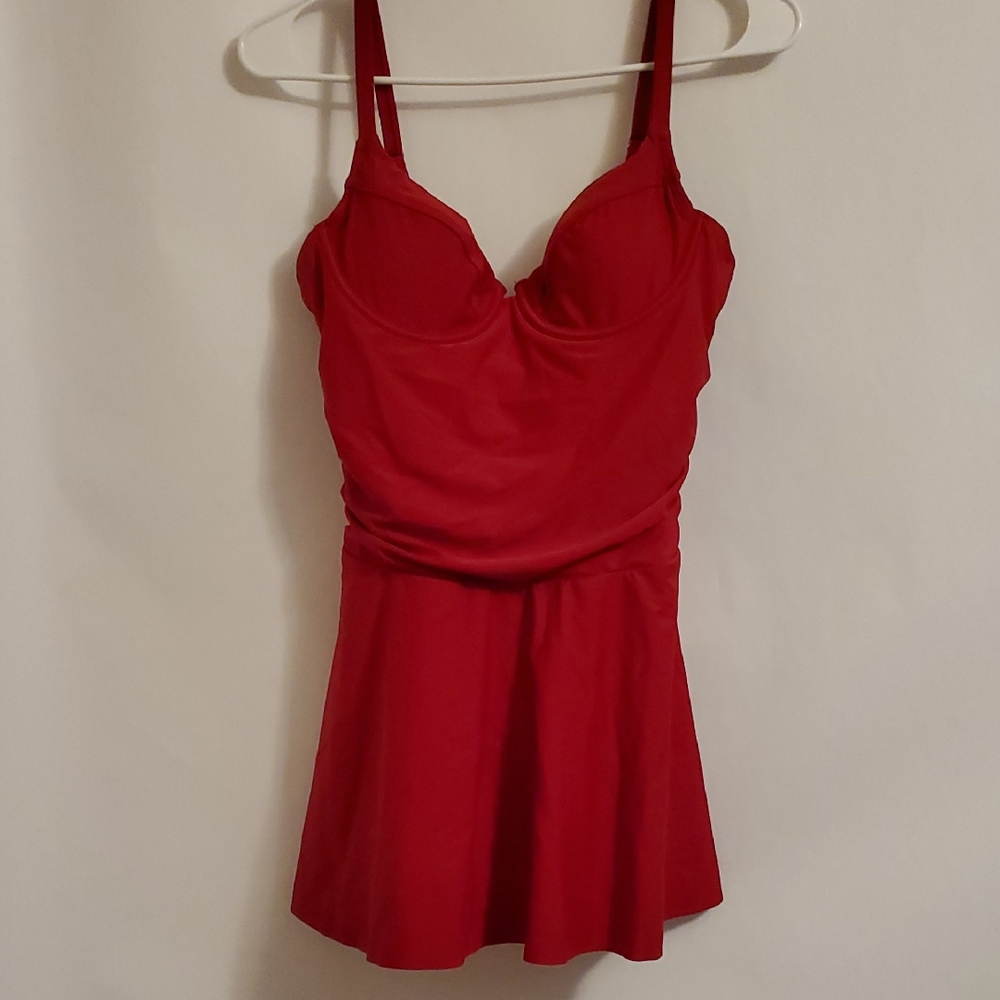Cupshe Red One-Piece Swimdress with Flared Skirt